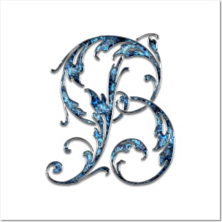 Ornate Blue Silver Letter B Posters and Art